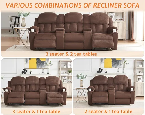 Vista 3 de Jocisland Sofá reclinable, sofá reclinable con portavasos, sofá reclinable de 3 plazas con respaldo de ala doble, cómodos sofás reclinables