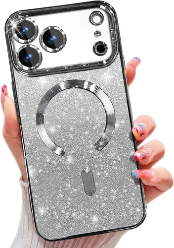 Vista 53 de Misscase Funda magnética compatible con iPhone 14 Pro con purpurina y protector de lente de cámara, protección completa, compatible con MagSafe Negro