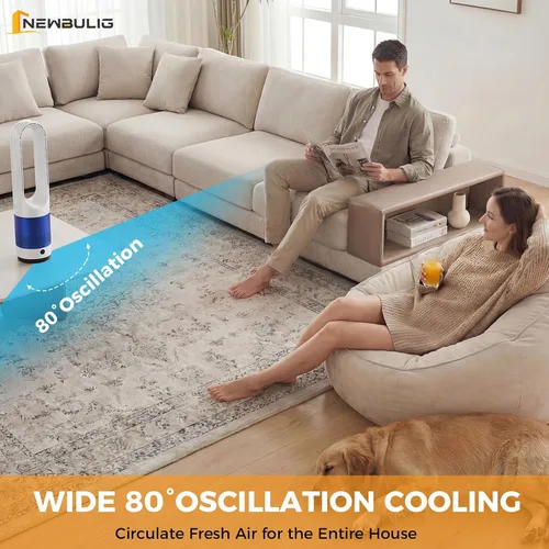 Vista 2 de NEWBULIG Ventilador de torre sin aspas de 22 pulgadas para dormitorio, ventilador silencioso oscilante de 80°, 8 velocidades, temporizador de 9H