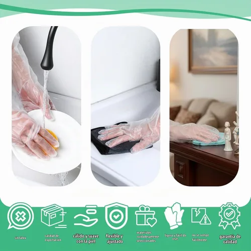 Vista 5 de 20 guantes de limpieza de goma desechables largos transparentes, guantes de plástico para lavar platos, guantes de plástico desechables impermeables
