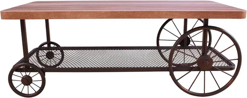 Vista 3 de Acme Francie Mesa de centro rectangular de madera con estante en roble y gris antiguo