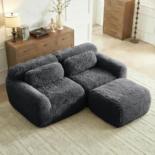 Vista 32 de Sofás de nube sin hueso de 80.4 pulgadas, tela de felpa suave y esponjosa, sofá cama modular con 2 otomanas, sofás de dos plazas de chocolate,