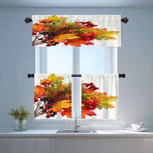 Vista 57 de Shrahala Orange Autumn Autumn Blackout Curtain Tiers, Fall Kitchen Valance Light Blocking Tier Drapes with Rod Pocket, 2 Pack 26 X 24 in