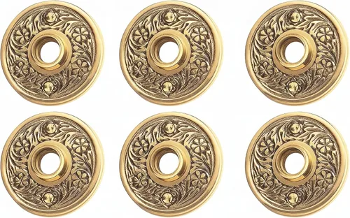 Vista 10 de Renovators Supply Manufacturing Par de rosetas de pomo de puerta de 2.38 pulgadas de latón antiguo decorativo para puerta