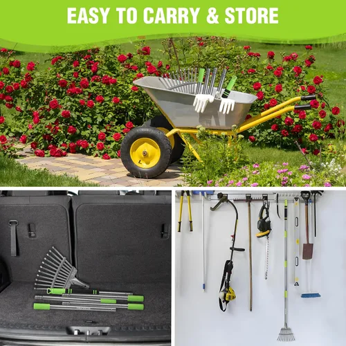 Vista 7 de WORKPRO Rastrillo, rastrillo pequeño para hojas con mango largo ajustable de 72 pulgadas, 11 púas de acero, rastrillos de hojas de metal resistentes
