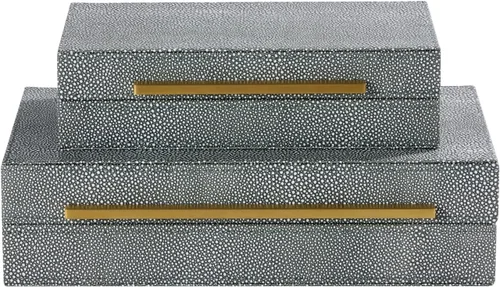 Vista 16 de Sagala Caja Decorativa Negra de Shagreen Con Mango Dorado, Caja Organizadora de Joyas Caja Guardadora, Caja de Almacenamiento de Cuero Sintético