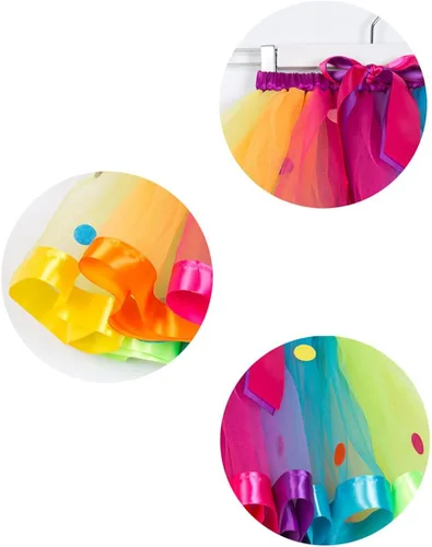 Vista 3 de NEXLOMOS Girls Colorful Rainbow Layered Ribbon Tiered Ballet Tutu Skirt