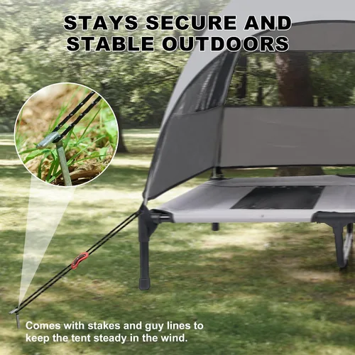 Vista 3 de Cama mediana para perros con toldo UV, catre elevado para perros de hasta 78 libras, tienda de campaña elevada impermeable y resistente a