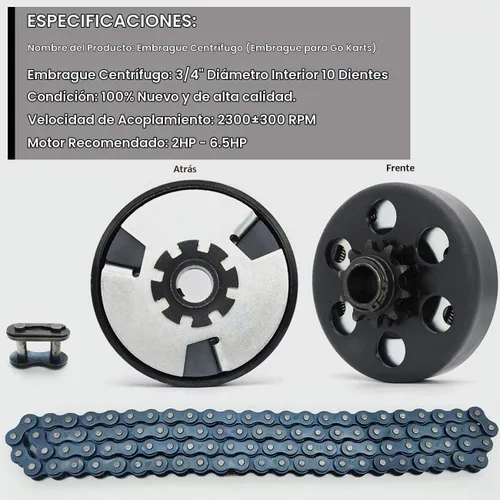 Vista 2 de Embrague centrífugo, embrague Go Kart de 3/4" de diámetro interior, 10 dientes, para cadena #40/#41/#420, compatible con mini bicicleta, Go Kart