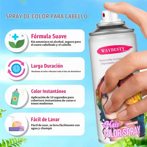 Vista 5 de Waybest - Aerosol para cabello rojo temporal, lavable, para mujeres, hombres, tinte para el cabello de un día, spray natural para el cabello