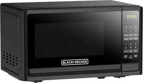 Vista 4 de BLACK+DECKER Horno de microondas compacto de encimera de 700 vatios de 0.7 pies cúbicos con iluminación LED, bloqueo para niños Negro