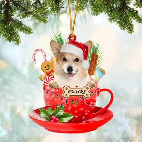 Vista 21 de NAZENTI Adorno personalizado de Alaskan Malamute en taza roja, adorno de Navidad personalizado para perros amantes de las mascotas, colgante