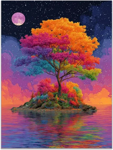 Vista 14 de VOCBAN Abstract Tree Landscape Painting On Canvas Poster Wall Artworks Pictures Living Room and Bedroom Picture Prints for Walls(blue blue 109