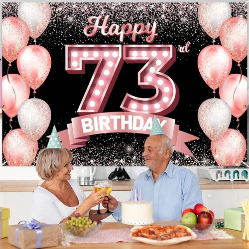 Vista 252 de Cartel de feliz cumpleaños décimo oro rosa, telón de fondo, saludos a 10 años, globos de confeti, decoración temática para niñas de 10 años
