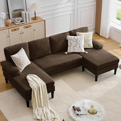 Vista 9 de Korser Sofás seccionales en forma de U para sala de estar, sofá moderno de tela de felpilla de 101 pulgadas con diván doble, sofá de 4 asientos