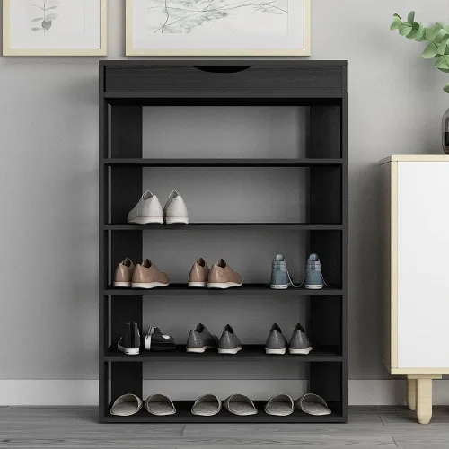 Vista 2 de DlandHome Zapatero de almacenamiento de zapatos, zapatero de 5 niveles, zapatos de madera, tacones, tenis, organizador de almacenamiento