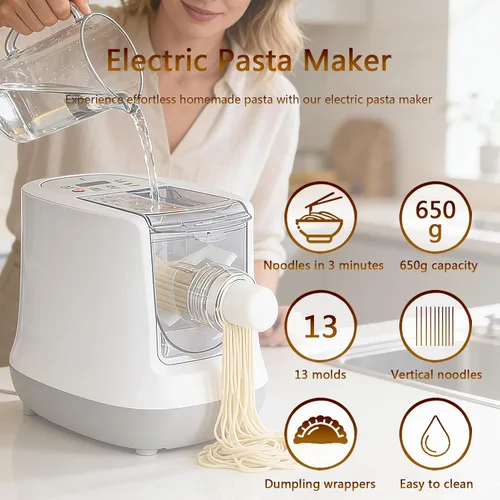 Vista 2 de Máquina eléctrica para hacer pasta, máquina automática para hacer fideos con 13 tipos de moldes de fideos, para espaguetis caseros, fettucina