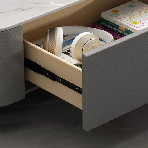 Vista 5 de LAKIQ Mesa auxiliar moderna con cajones de almacenamiento, mesa central rectangular para sala de estar
