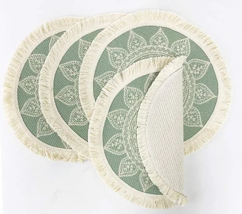 Vista 3 de Fennco Styles Unique Dream Catcher - Manteles individuales de algodón con flecos, 14 pulgadas, redondos, juego de 4 manteles individuales bohemios