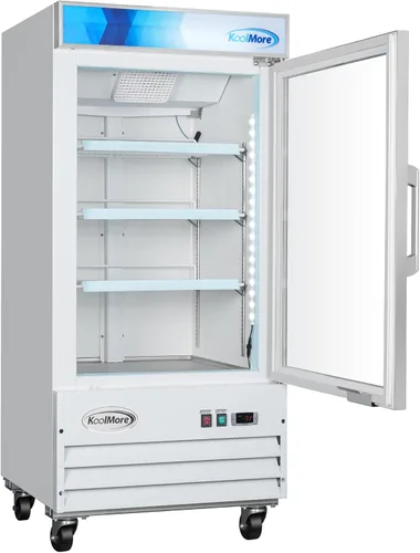 Vista 4 de KoolMore 66 cm. Refrigerador vertical comercial para exhibición con una puerta de vidrio blanco - 9 pies cúbicos (MDF-1GD-9C-WH)