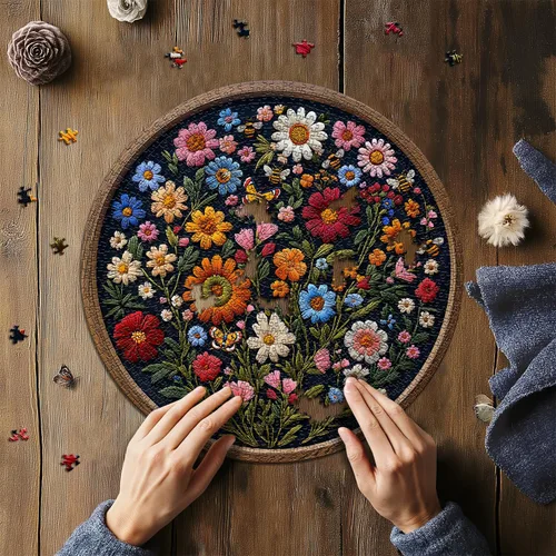 Vista 7 de Rompecabezas vintage de flores silvestres para adultos de 1000 piezas, rompecabezas redondo de mariposa abeja planta arte de la naturaleza