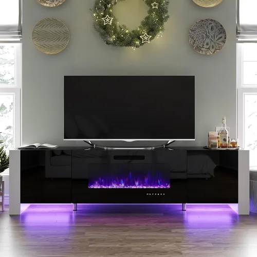 Vista 2 de VanAcc - Soporte moderno de TV con chimenea de 70 pulgadas con almacenamiento para televisores de hasta 80 pulgadas