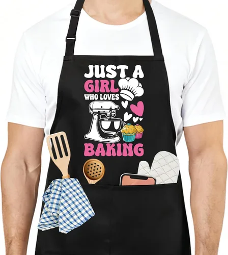 Vista 18 de Divertido delantal de cocina para mujeres y hombres, delantal de cocina para hornear con 2 bolsillos, lindo regalo de cumpleaños, Navidad, día