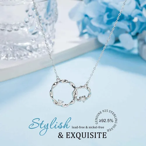 Vista 4 de Regalos para hermanas, collar de plata de ley con 2 círculos entrelazados para hermanas grandes y pequeñas, regalos de cumpleaños para hermanas