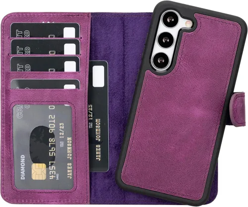 Vista 27 de HARDISTON Funda tipo cartera compatible con Samsung Galaxy S21, hecha a mano, de piel auténtica, cubierta magnética desmontable tipo flip con Negro