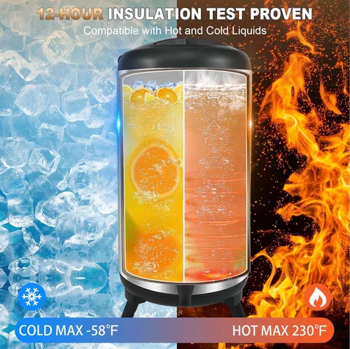 Vista 5 de Dispensador de bebidas aislado de 2 galones, dispensador de bebidas calientes de acero inoxidable con soporte, dispensador de agua caliente térmico