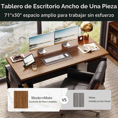 Vista 5 de ModernMate Escritorio Ejecutivo de Pie de 71" con Panel de Privacidad, Escritorio Grande de Una Pieza con Altura Ajustable Eléctrica para Estar