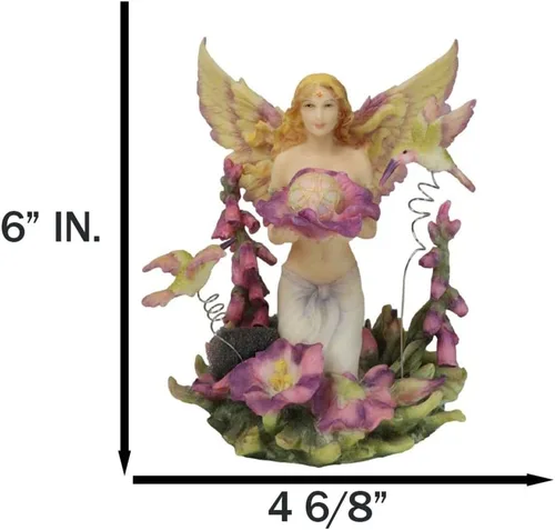 Vista 7 de Ebros Gift Jody Bergsma Faith Fairy Naiad - Estatua de flores moradas con colibríes, 5.75 pulgadas de alto, figura mágica de jardín de hadas