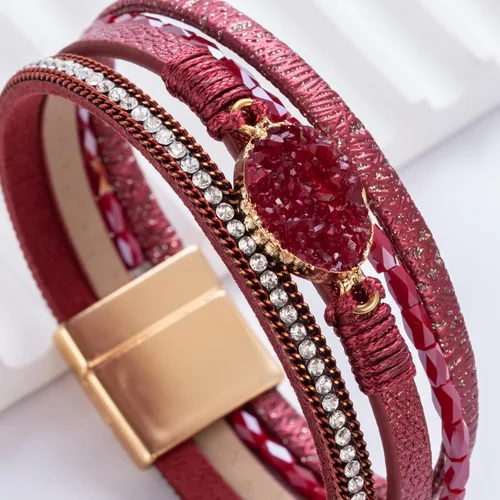 Vista 149 de FANCY SHINY - Pulsera de cuero estilo bohemio, pulsera de cuentas de cristal con cierre magnético, regalos de joyería para mujer