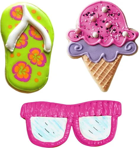 Vista 3 de Ann Clark Cookie Cutters Summer Fun - Juego de 3 cortadores de galletas hechos en los Estados Unidos, chanclas, gafas de sol, cono de helado