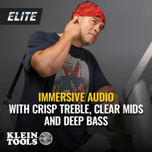 Vista 5 de Auriculares Klein Tools AESEB2 Elite Bluetooth para el lugar de trabajo, auriculares True Wireless, protección auditiva NRR 25 dB, tiempo