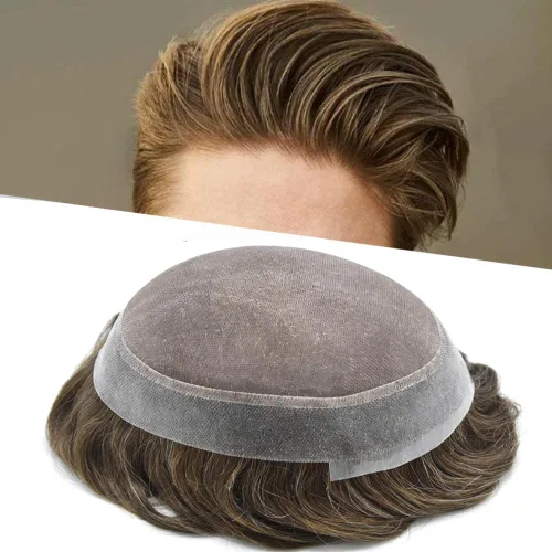Vista 34 de Toupee For Men Hair Piece Fine Mono Hair System For Men Human Hair Mens Toupee Hair Piece For Men Hair Replacement Protesis Capilar 8x10 Medium