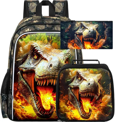 Vista 10 de gxtvo Mochila para niños de 3 piezas, 16 pulgadas con lonchera, resistente al agua, para preescolar, Astronauta Cohete Azul, Tamaño único, Impresión
