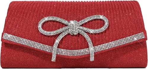 Vista 11 de Bolso de mano con lazo brillante para mujer con diamantes de imitación de purpurina para boda, fiesta, graduación, bolsa de noche elegante, caja