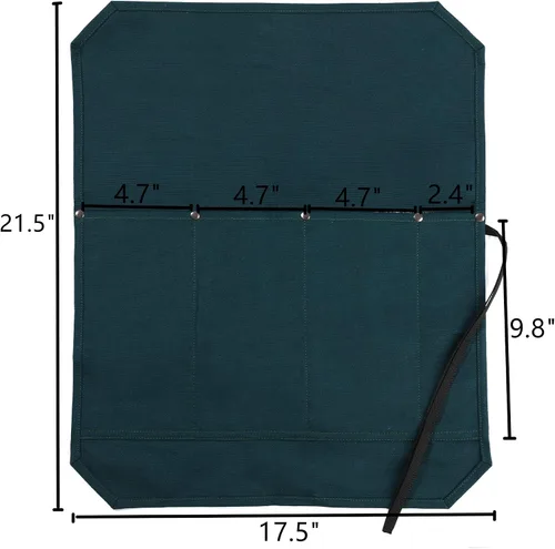 Vista 2 de Denifiter Bolsa enrollable para cuchillos de chef, duradera funda para cuchillos de lona encerada de 16 onzas con 4 ranuras, bolsa profesional