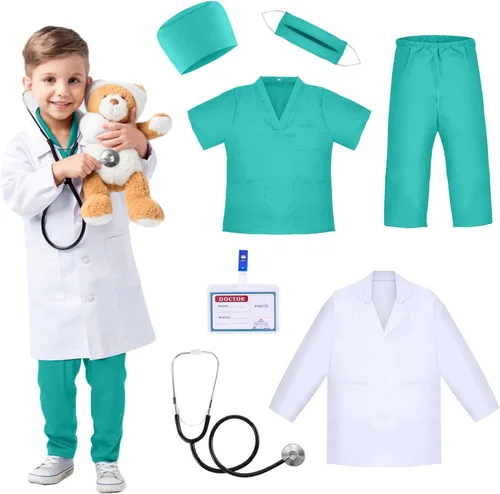 Vista 10 de Disfraz de médico para niños, disfraz de juego de rol para niños pequeños con accesorios Azul