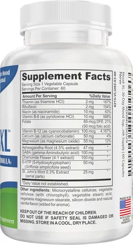 Vista 2 de Estabilizador del estado de ánimo-XL: Suplemento de apoyo del estado de ánimo con 13 ingredientes activos que incluyen 5-HTP, Ashwagandha, GABA
