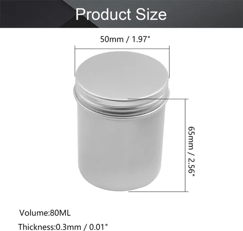 Vista 2 de Othmro 6 latas redondas de metal de 2.7 onzas, tarros de lata de aluminio, recipientes recargables de 2.7 fl oz, latas de lata con tapa de tornillo