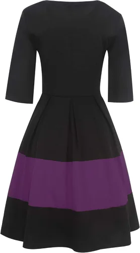 Vista 3 de Oxiuly - Vestido de fiesta con cuello redondo y media manga para mujer, estilo vintage, diseño acampanado y con vuelo, con patrones en contraste