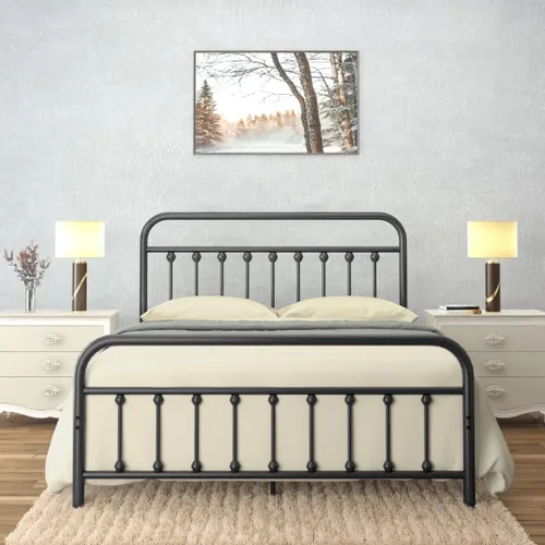 Vista 14 de Golden Gate Beds - Estructura de cama de plataforma de metal estilo victoriano con cabecera y pie de cama de hierro forjado antiguo, base de colchón