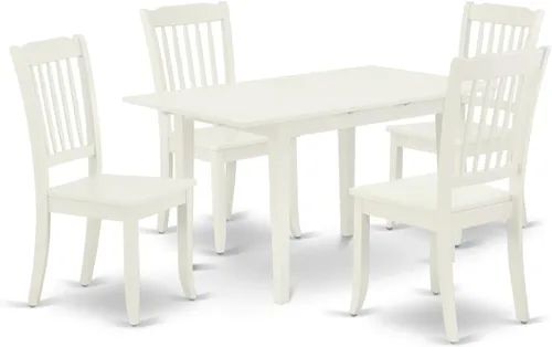 Vista 7 de East West Furniture NODA3-LWH-W - Juego de mesa de cocina de 3 piezas para espacios pequeños contiene una mesa de comedor rectangular con hoja