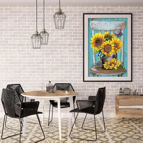 Vista 3 de Kits de pintura de diamante de girasol para adultos, kits de pintura de diamante 5D por números para adultos y niños, puntos de diamante, arte