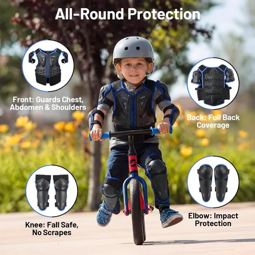 Vista 7 de Conjunto de casco de motocross y armadura corporal para jóvenes, equipo de seguridad de motocross ATV de 4 a 14 años con gafas, guantes, rodilleras