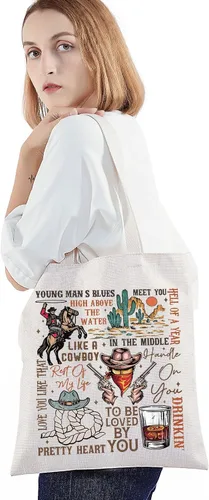 Vista 3 de BWWKTOP Western Cowboy Singer Tote Bag Country Music Gifts Country Concert Canvas Shoulder Bag Country Singer Merchandise