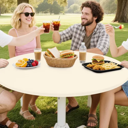 Vista 6 de Smiry Mantel Redondo de Spandex, Manteles Elásticos Ajustados Lavables para Mesas de 18"-24", Cubierta de Mesa de Pícnic Elástica Impermeable