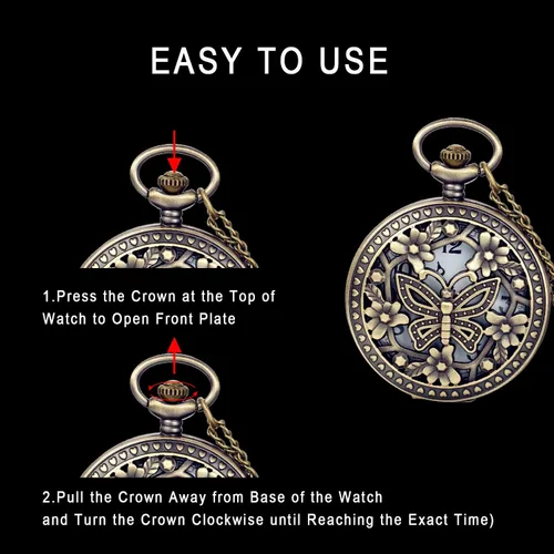 Vista 6 de Avaner Reloj de bolsillo de cuarzo con diseño de flores de rosas huecas de bronce antiguo para mujeres y niñas